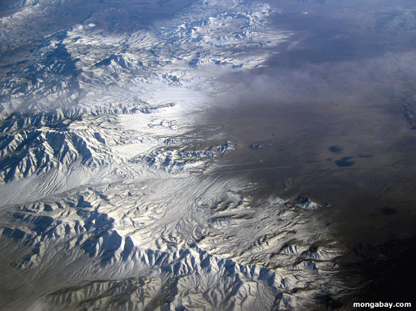 Snow capped mountains as seen from a plane in the western US. Photo by Rhett A. Butler..