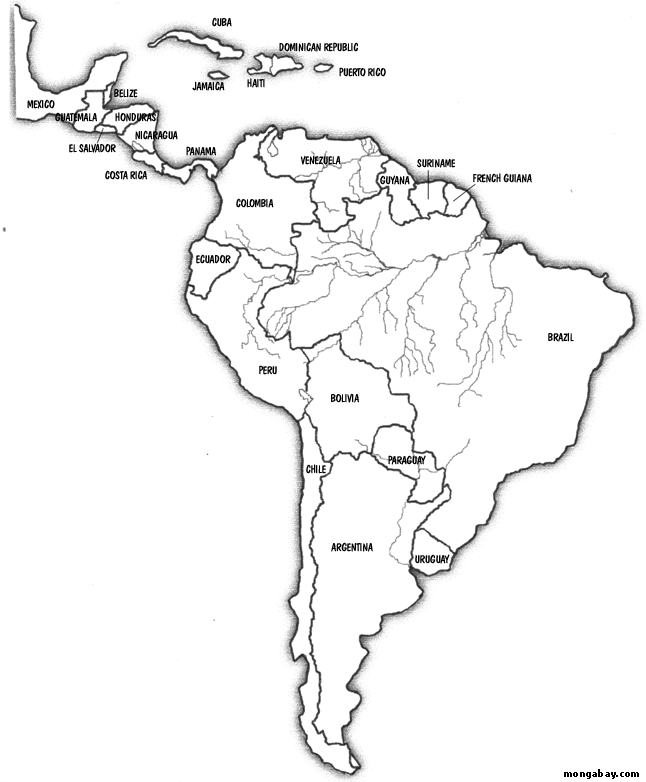 Mapa de Am�rica central e sul