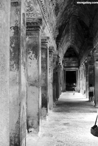Foto negra y blanca Pasillo Angkor Wat, Camboya