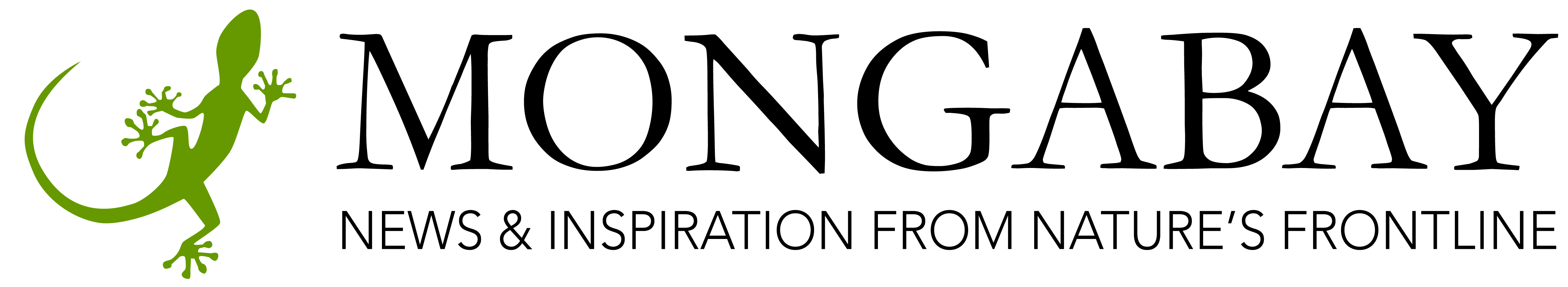 Mongabay black PNG logo with the tagline on a transparent background