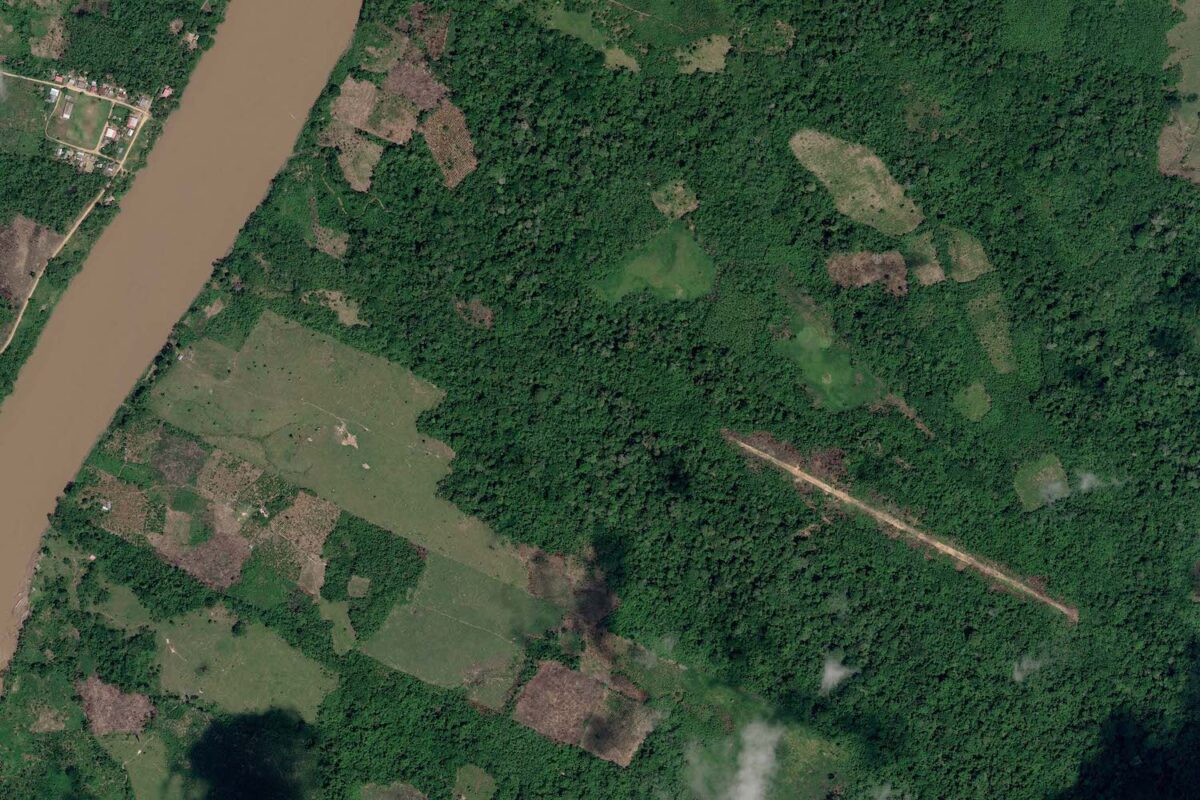 Airstrip observed in 2023 in Puerto Inca province. Image by Earth Genome / ©️ Airbus DS