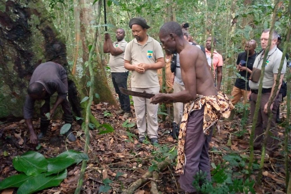“We came to Massaha to understand the demands of the population, worried about logging that will destroy the sacred sites, so we came to reassure them” — Lee White (right), Gabon’s Minister of the Environment. Image courtesy of Ivindo FM.